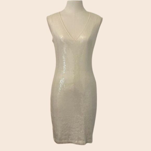 Robert Rodriguez White Sequin Stretch Bodycon Mini Dress Size Small - Picture 1 of 15
